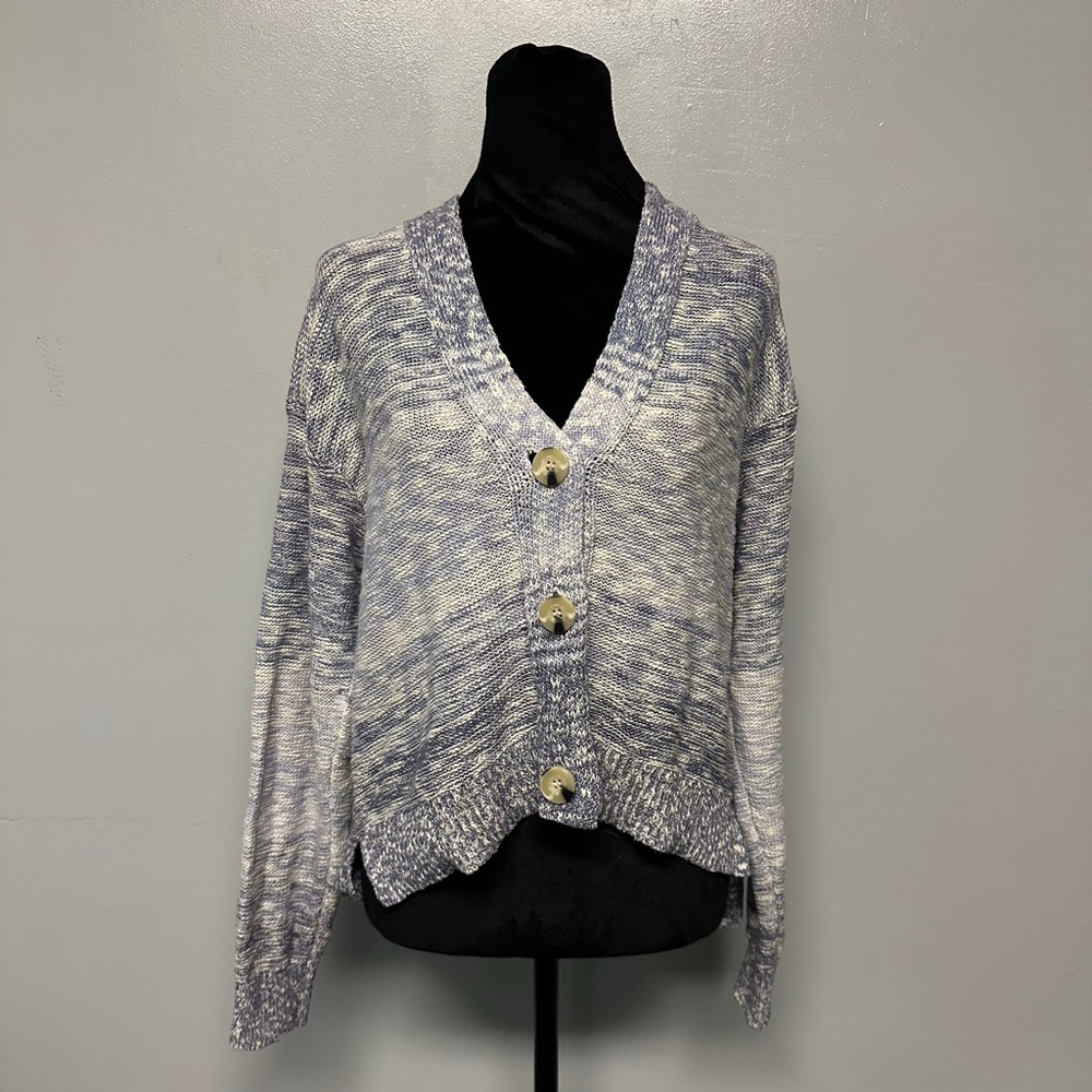 Women’s ARIZONA JEAN CO Blue White Marled Cardigan Sweater Small knitted v-neck